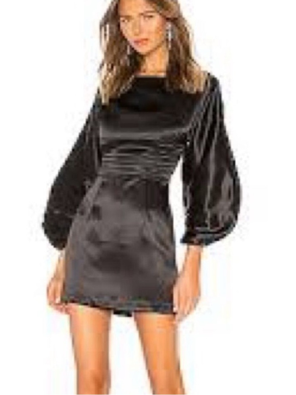 h:ours Cristiano Black Satin‎ Mini Dress Ballon Sleeves  Size Small  EUC